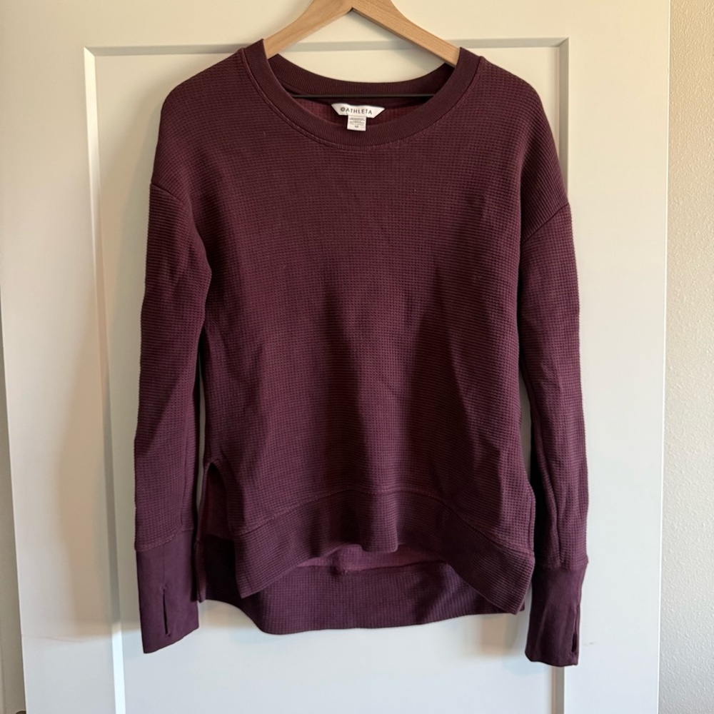Athleta Coaster Luxe Waffle Knit Sweatshirt Purple Womens Extra Small XS